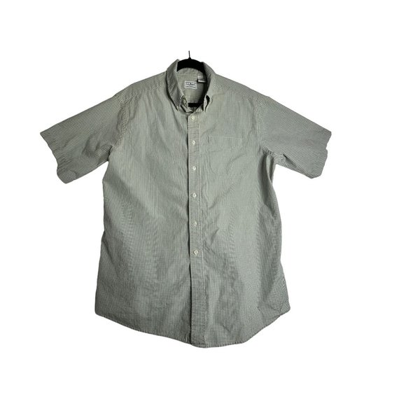 L.L. Bean Green White Plaid Button Up Short Sleeve Shirt Mens Large - Picture 1 of 5